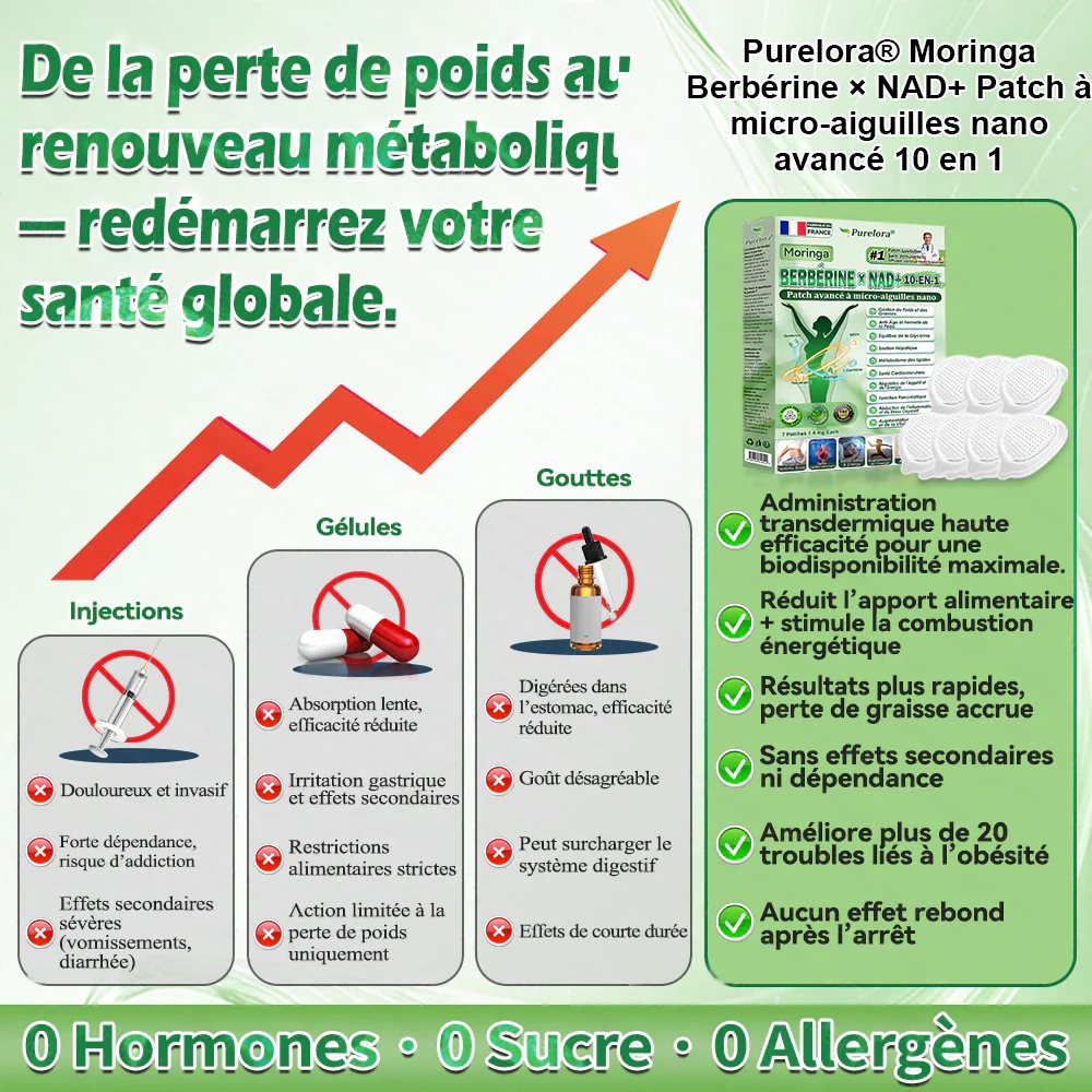 [Magasin officiel phare] 🌷 | Purelora® Moringa · Berbérine × NAD+ 10-en-1 Patch Nano-Aiguilles Avancé 🇫🇷 | 𝘽𝙖𝙠𝙚𝙙 𝙗𝙮 𝙨𝙘𝙞𝙚𝙣𝙘𝙚 | Formule 10-en-1 | Résultats en 7 jours ⏳ - Image 4
