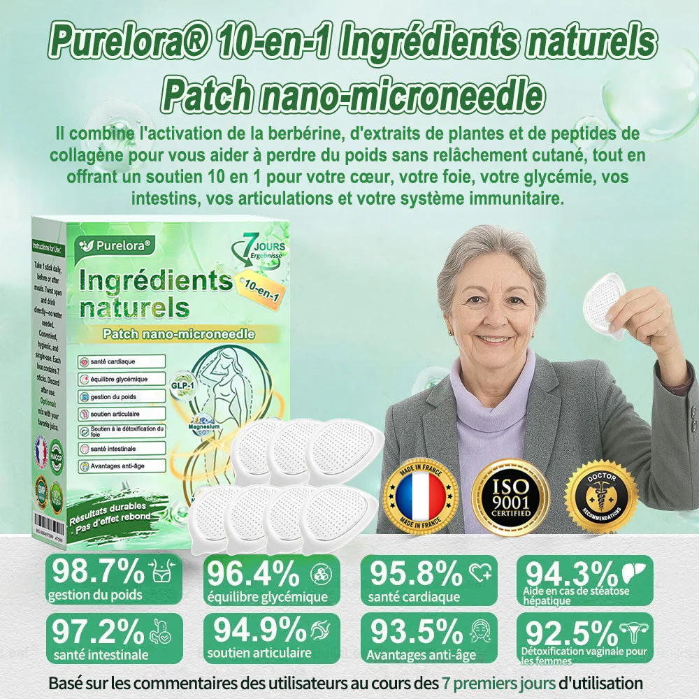 💖 𝑷𝒉𝒂𝒓𝒎𝒂𝒄𝒊𝒆 𝑶𝒇𝒇𝒊𝒄𝒊𝒆𝒍𝒍𝒆 💖 | 🇫🇷 Purelora® Patch Nano Microneedle 10-en-1 aux ingrédients naturels ✅ Aide à gérer le poids, soutient cœur, glycémie, intestin & articulations, raffermit la peau et booste l’énergie. - Image 4